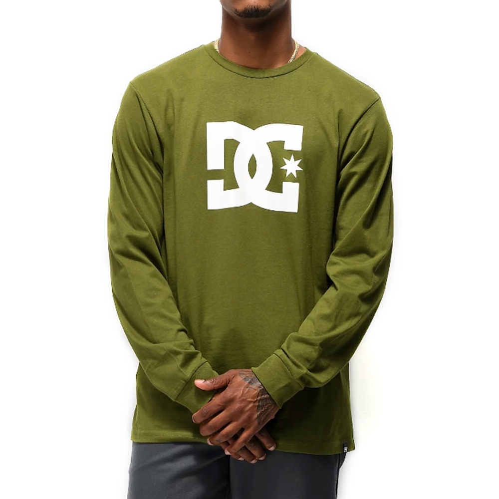 DC Long Sleeve Men Star Olive & White Size M New With Tags